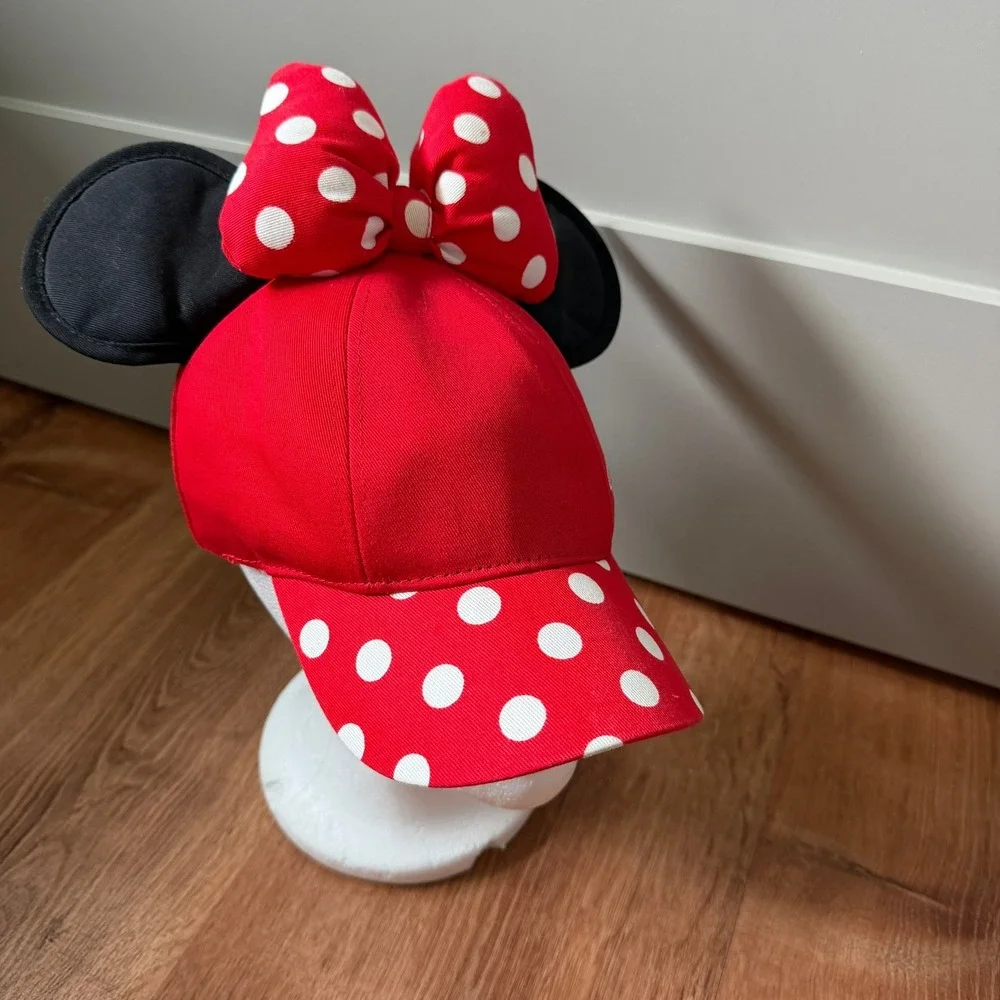 Disney Parks Minnie Mouse Hat Kids Youth Red Polka Dot Ears Bow Snapback Cap